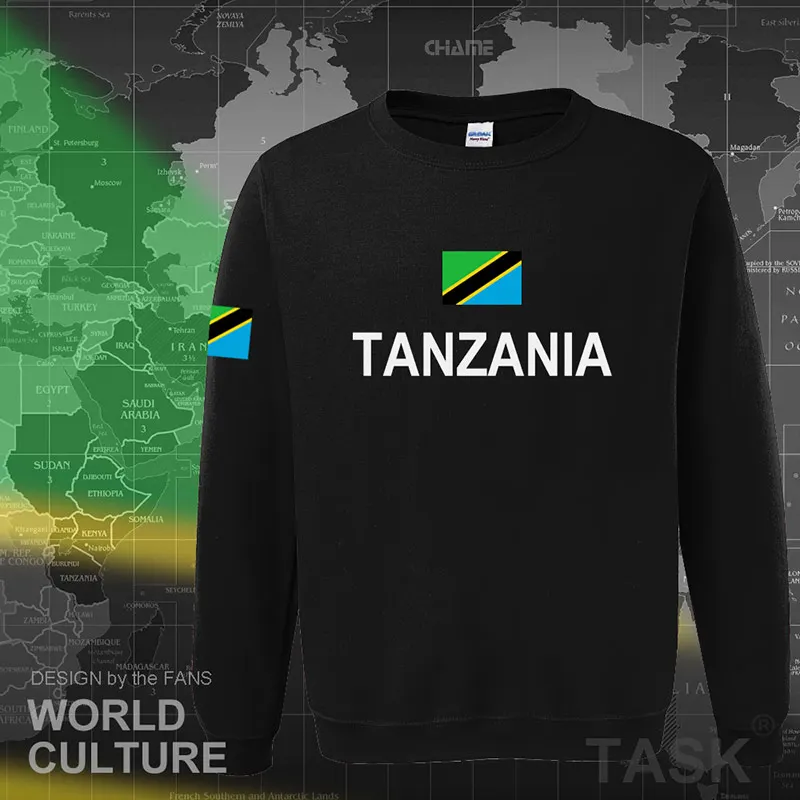 Танзанийские толстовки с капюшоном, Мужская толстовка, новая уличная одежда в стиле хип-хоп, спортивная одежда, спортивный костюм nation TZA Swahili - Цвет: roundneck black