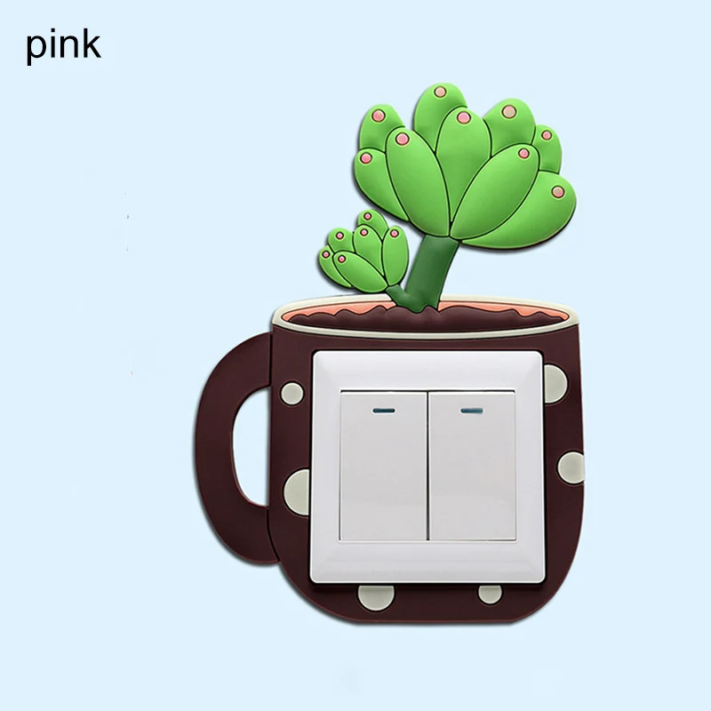 1pc Cute Cartoon 3D Cactus Fluorescent Wall Silicone On-off Switch Stickers Kids Removable Light Switch Outlet Home Decorations