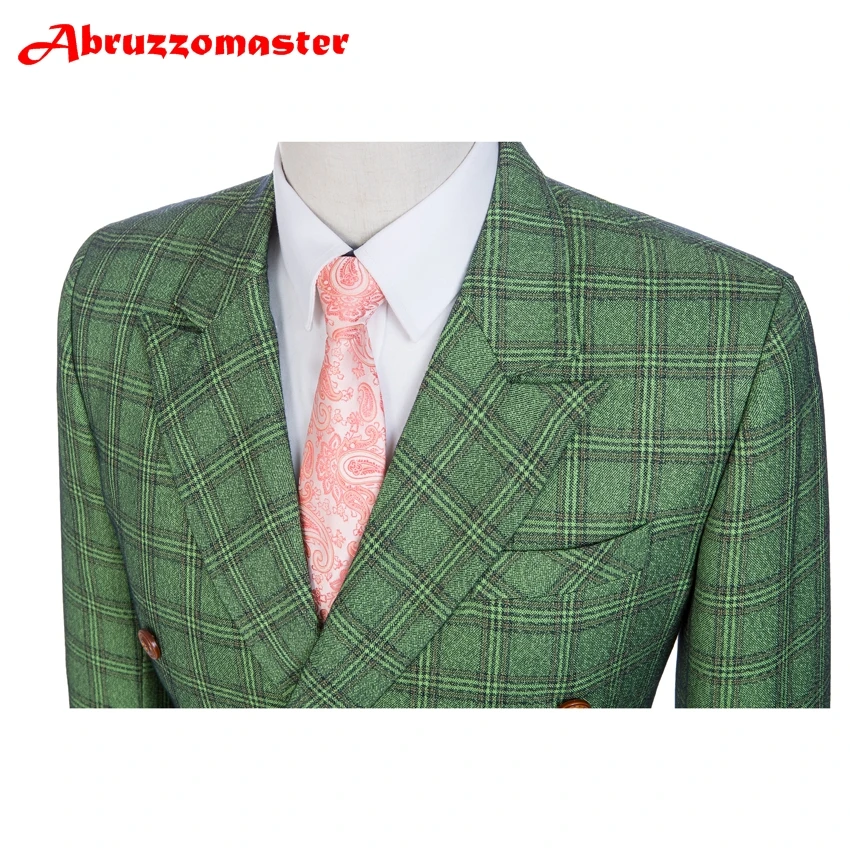 Приталенный мужской костюм зеленый Свадебный Смокинг в клетку камвольная шерсть деловой костюм куртка+ брюки+ жилет