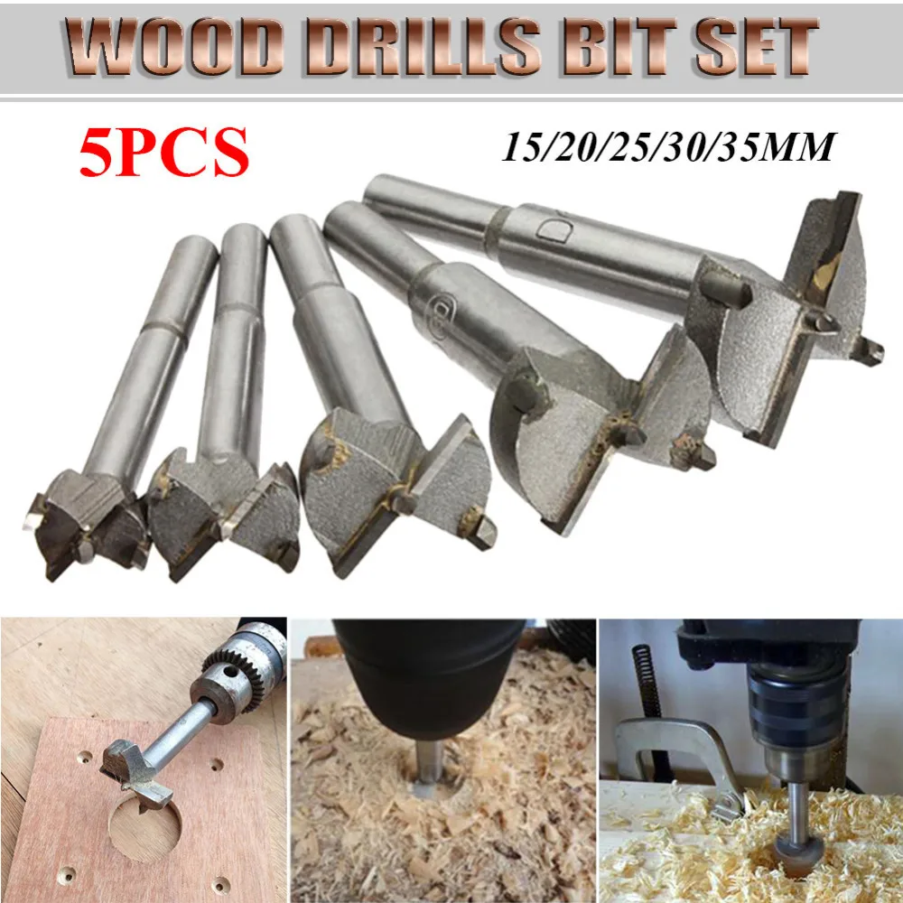 5Pcs/Set 16 35mm Woodworking Core Drill Bit 0.63 1.38 Inch Cemented