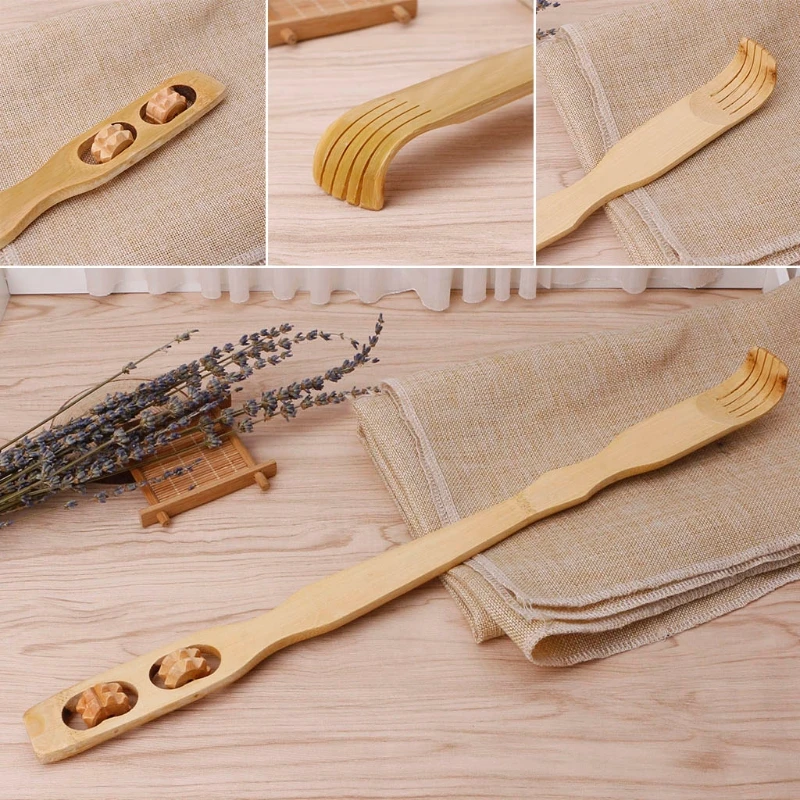 

Wooden Stick Back Scratcher Self-Massage With Double Ball Rolling Body Massage