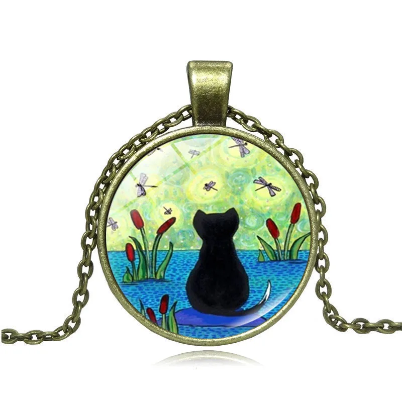 Книги и кошки фото стеклянный кабошон кулон ожерелье Винтажные Ювелирные