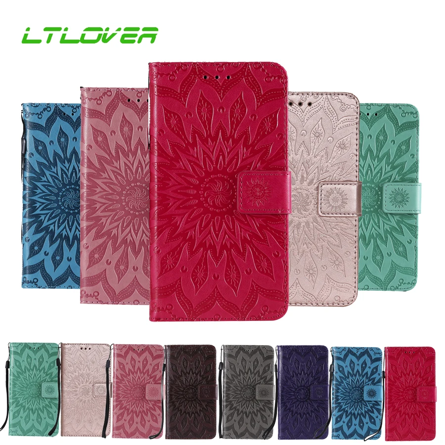 Funda For Huawei Y9 2019 3D sunflower double Embossed PU Stand Leather Case Mate 20 Nova 3 Honor 8X 8C Cases cover | Мобильные