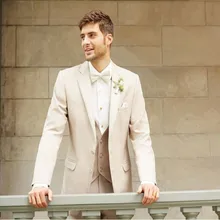 Бежевые мужские костюмы модные мужские свадебные английские костюмы изготовленные высококачественные смокинги для жениха, костюм фрак для выпускного вечера(куртка+ брюки+ жилет