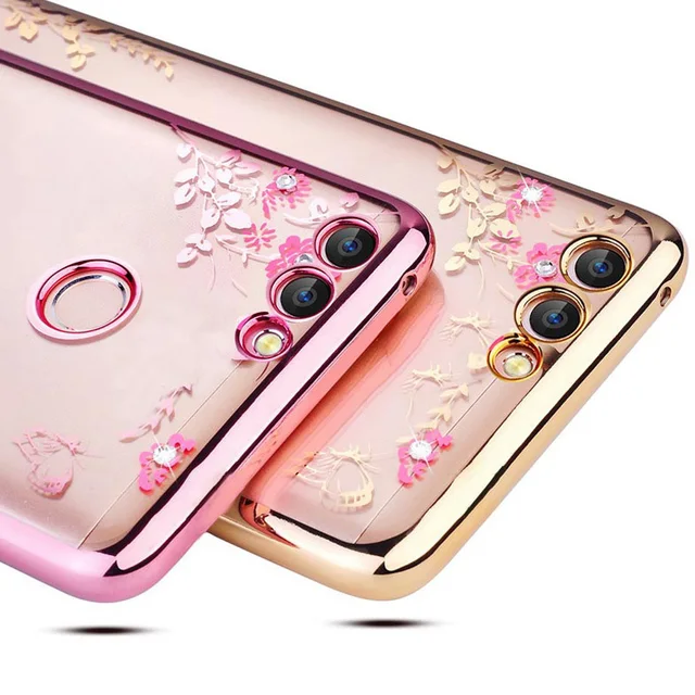Diamond Glitter Flower Plating For Huawei Nova 3i P20 Pro Lite P8 P9 Lite P10 2017 Honor 8X 6C 6A 6X 7X 8 9 Play TPU Phone Case