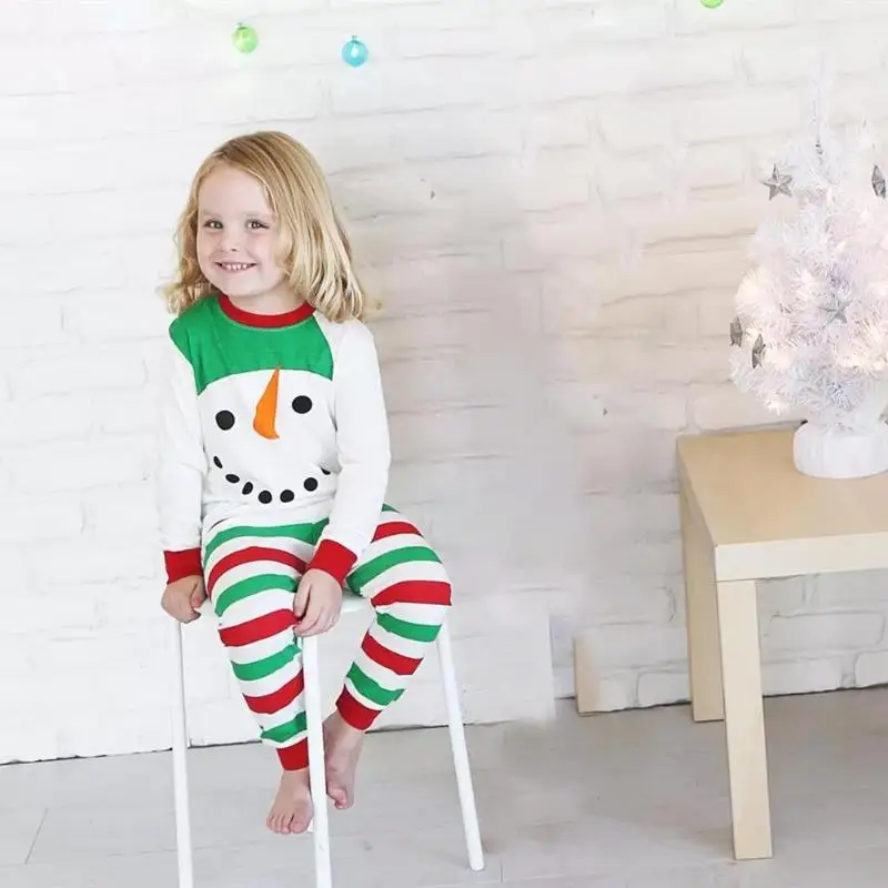 

kids clothes christmas suit Xmas Costume set 2pcs Christmas Home Outfits Set Baby Kids Stripe Cotton Cute T-shirt soft Pants