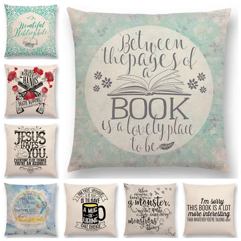 

Time to Read Books Sofa Pillow Case Decorative Letters Cushion Cover Study Series Pillow Cover