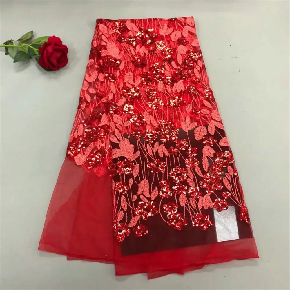 

Red Sequin Fabric Latest African Tull Lace Fabrics High Quality 2018 French Style Nigerian Lace Fabrics For Lady F221-1