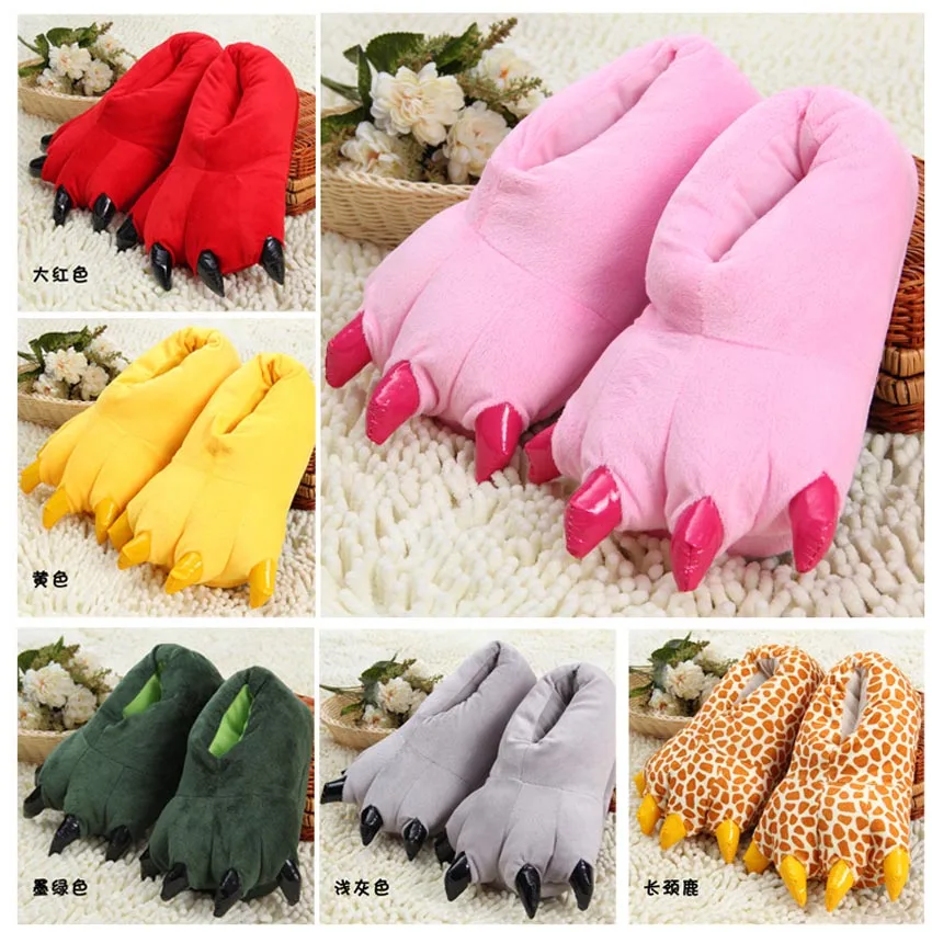 

2018NEW Funny Animal Paw Slippers Winter Cute Monster Dinosaur Claws Plush Slippers Halloween CosPlay shoes for Christmas gift