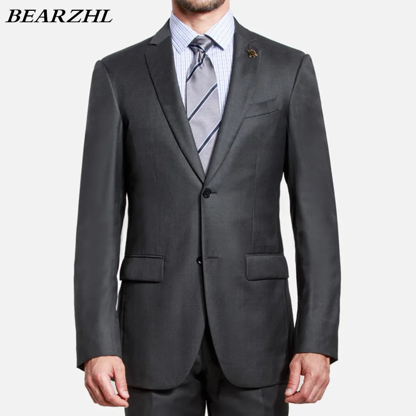 High Quality Wedding Tuxedo Dark Gray Wool Bleed Business Suits For The
