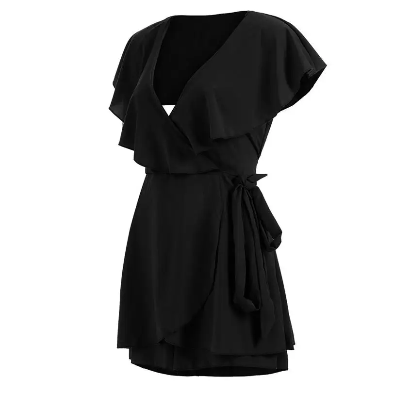 Plus Size New Women Summer Fashion Casual Daily Sexy Halter V-neck Lady Elegant Ruffled Lace Slim Jumpsuit #4A19  (10)