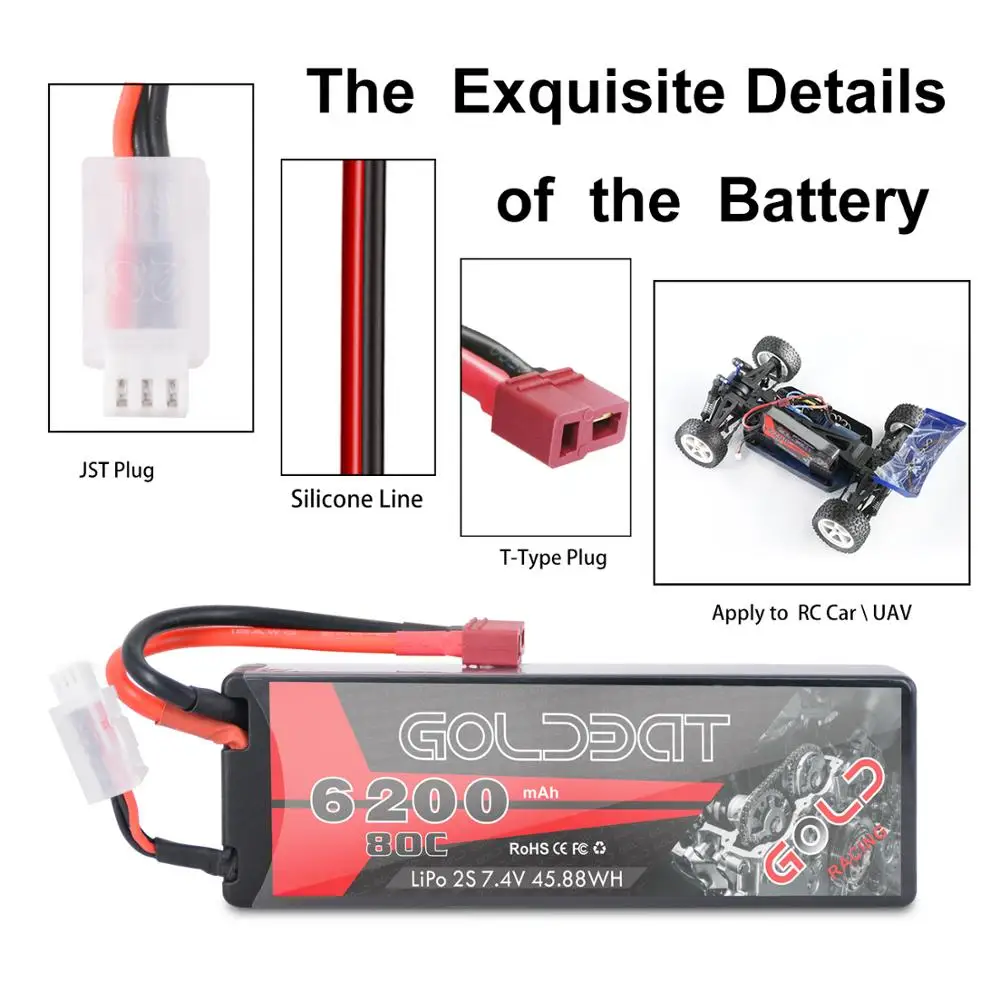 4 единицы GOLDBAT 6200mAh Lipo батарея для RC автомобиля 7 V 2s 80C с разъемом Deans грузовика