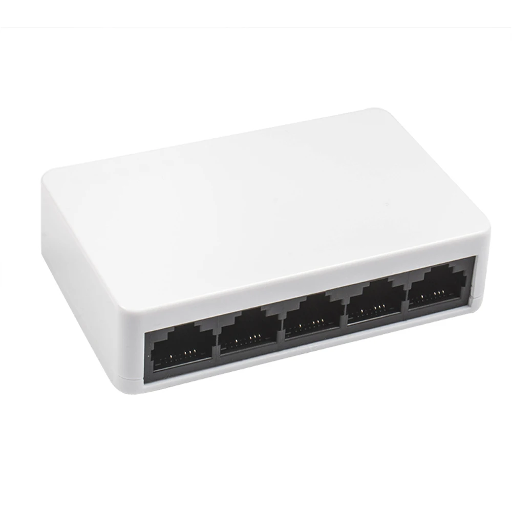 RJ45 Network Switch 5 Ports Fast Ethernet 10/100Mbps LAN Switcher Hub with Power Adapter for Desktop PC