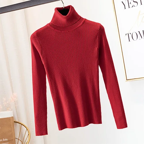 Surmiitro вязаный женский Водолазка корейский женский осенне-зимний эластичный свитер женский трикотажный джемпер и пуловер Трикотаж - Цвет: Красный