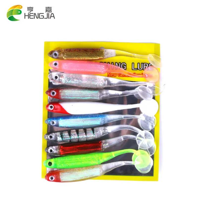 HENGJIA 10 unids Artificial Pesca Señuelo de la Pesca 52 g/lote Japón Swimbait Shad Worm Señuelo Suave Jig Head Pesca Con Mosca de Silicio de goma de Pescado
