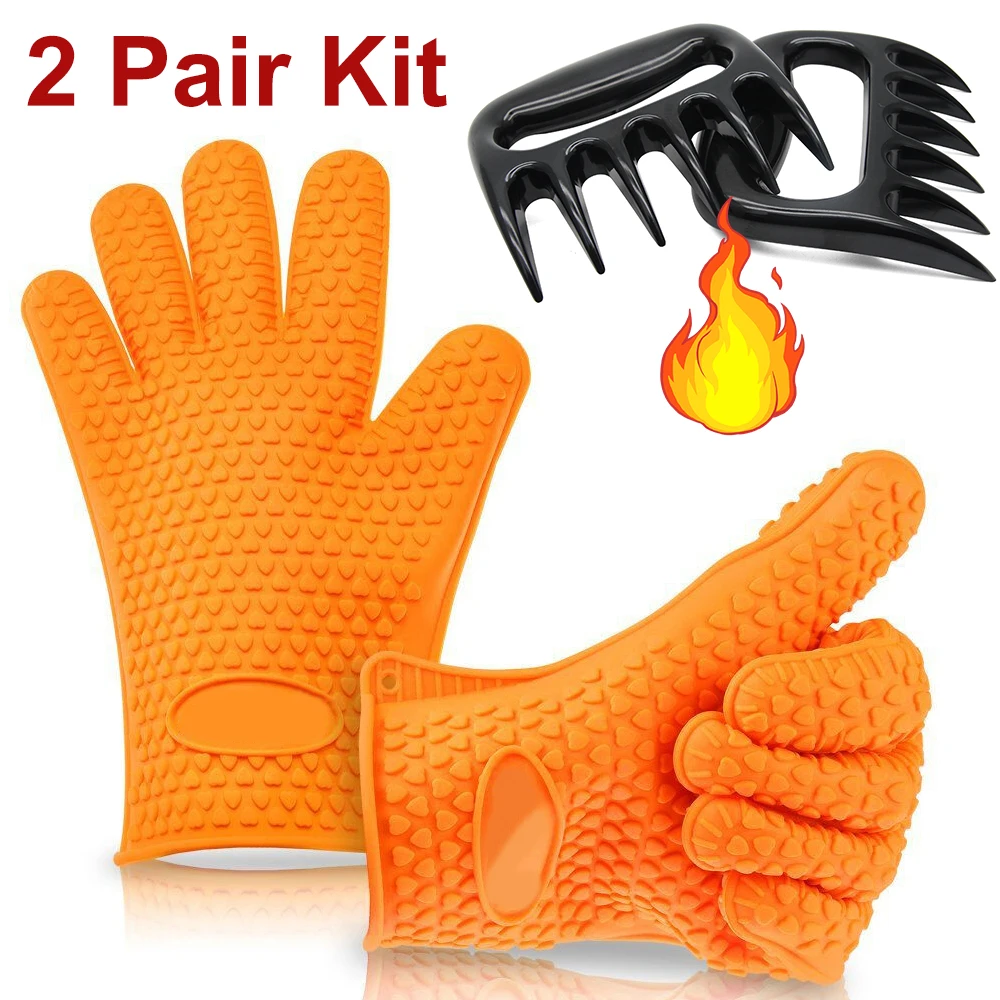 

BBQ Gloves, Claws, Meat Thermometer Set - Heat Resistant/Non-Slip/Cooking/Grill