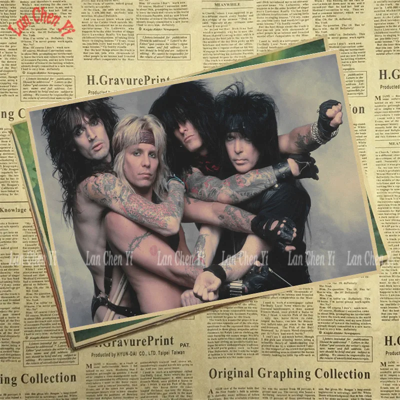 Motley Crue Band Классический Ностальгический матовый крафт-бумага плакат для кафе креативная настенная бумага украшение интерьера - Цвет: Зеленый