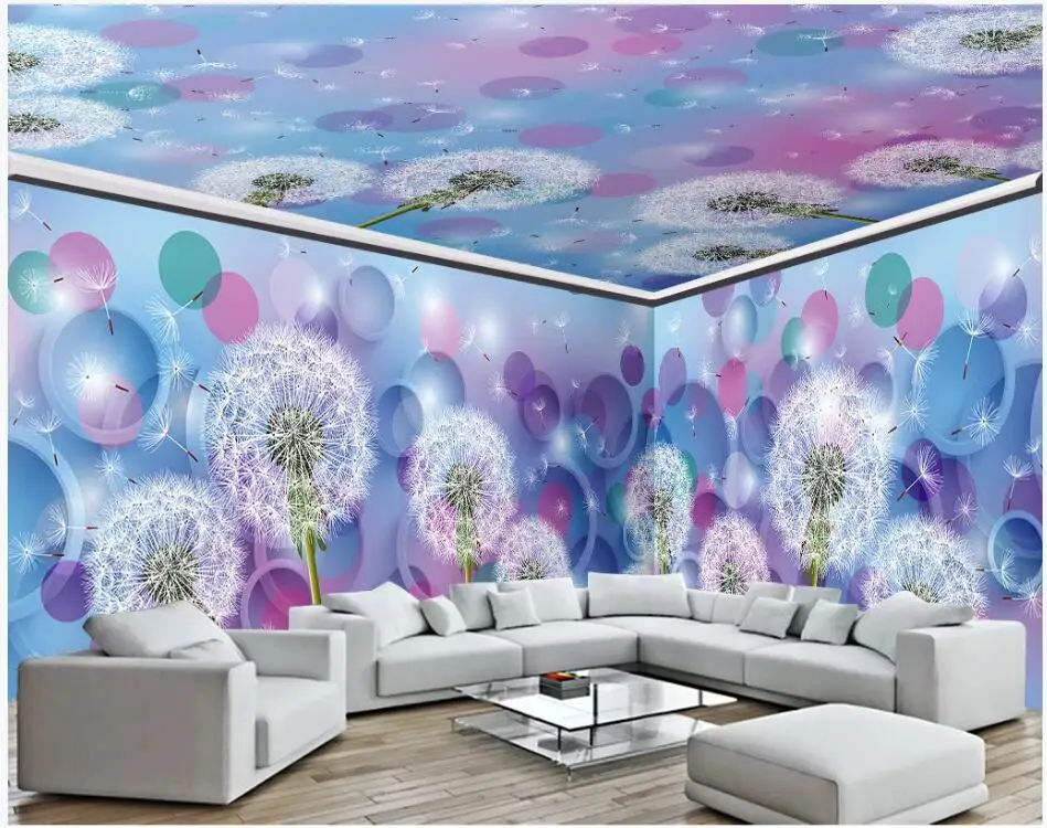 

WDBH 3d room wallpaper custom photo Dandelion beautiful dream circle Whole house wall 3d wall murals wallpaper for walls 3 d