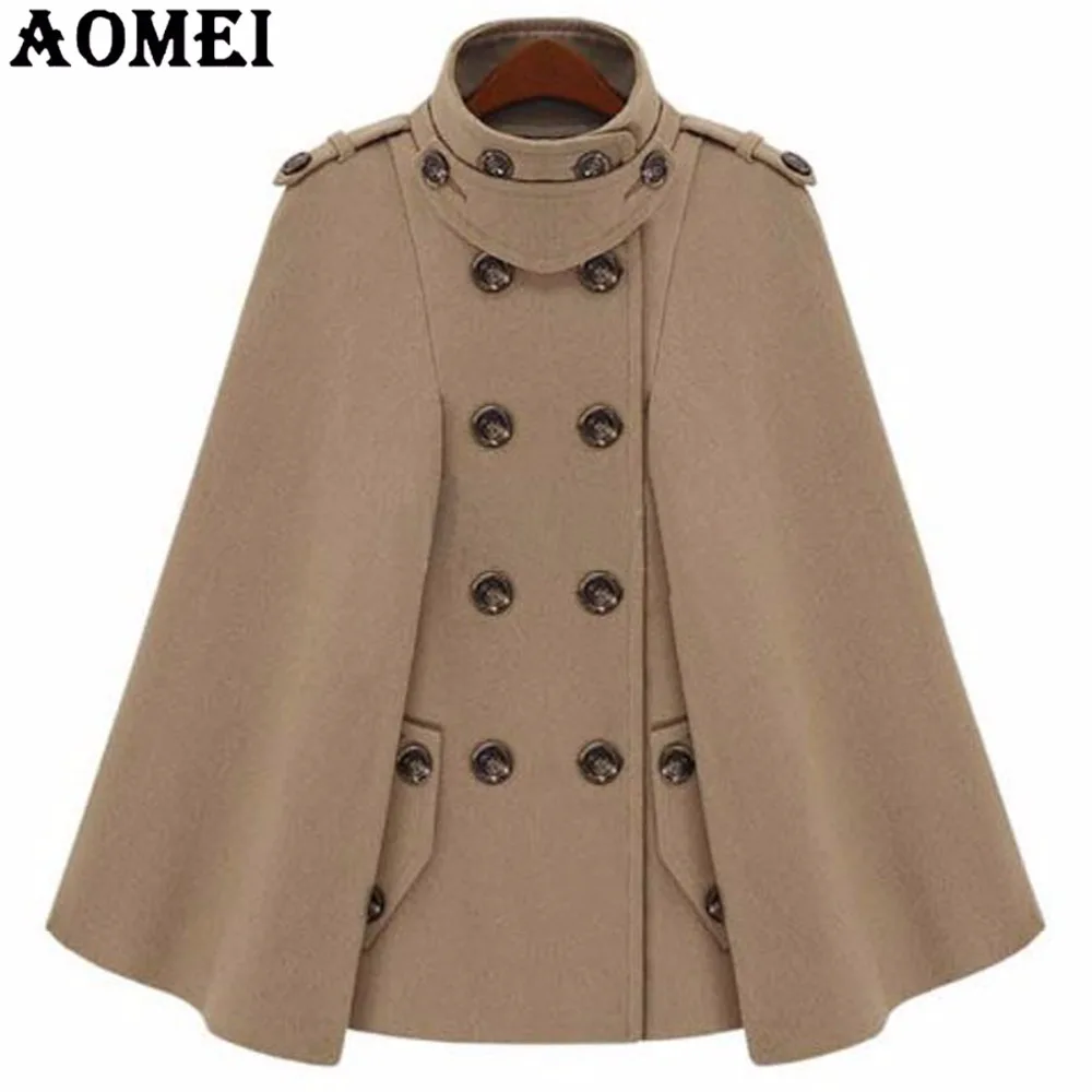 

Fashion Camel Color Woolen Coats Cloak for Women Workwear Winter Office Lady Outwear Double Button 2019 New Spring Overcoat Cape