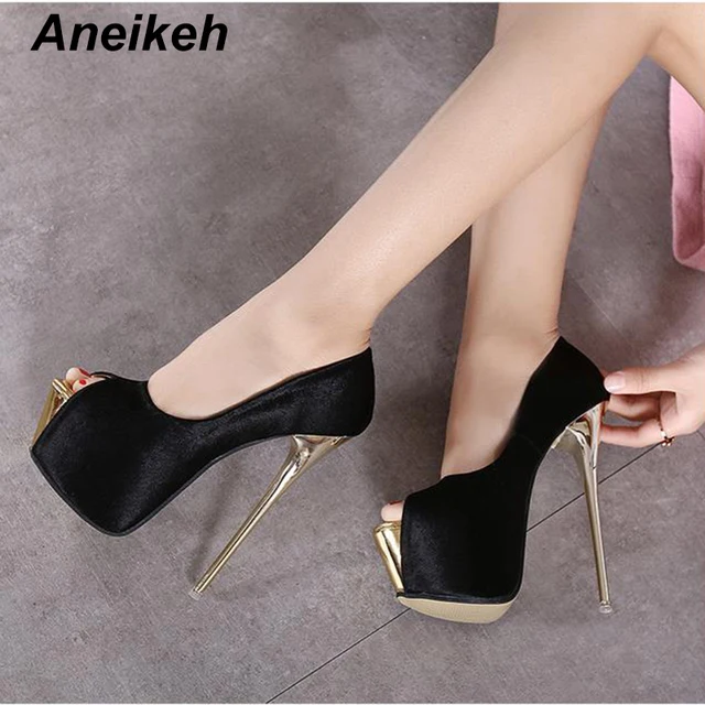 Aneikeh 2022 Brand Shoes Woman 16CM High Heels Women Pumps Stiletto Thin Heel Women's Shoes Open Toe High Heels Shoes 258-21# 2