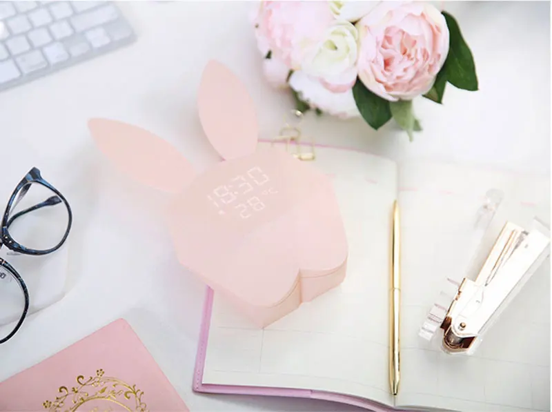 Rabbit night light Alarm Clock Voice activated led digital clock Intelligent Voice Control USB Charging Small Night Light AUG (7)