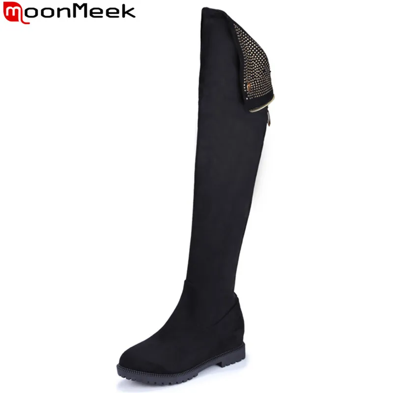 

MoonMeek 2020 hot sale autumn winter new arrive women boots fashion black ladies over the knee boots flock comfortable