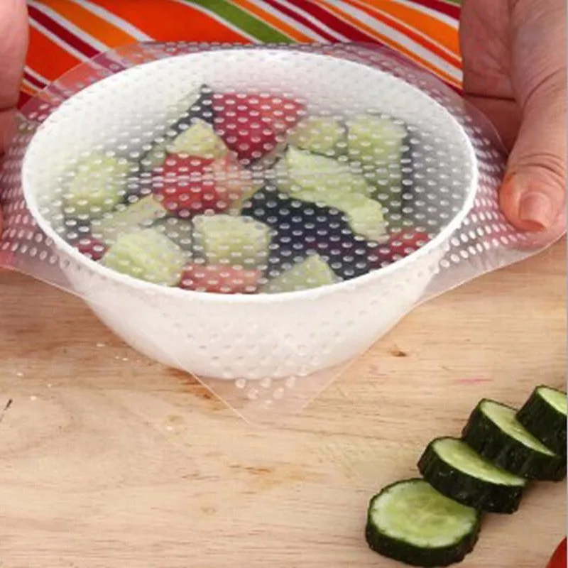High-Quality-4Pcs-Clear-Reusable-Silicone-Food-Wraps-Seal-Cover-Stretch-Multi-functional-Food-Saran-Wrap