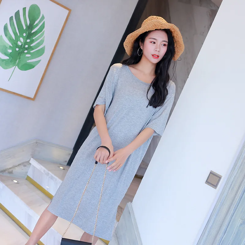 

2018 summer new modal plus size dresses women casual dress short-sleeved Tshirt dresses loose nightdress vestidos robe femme