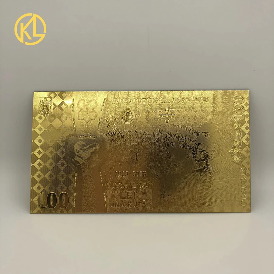 Kl 1pc Full Gold Banknote Romanian 100 Lei Souvenir Currency For 100th Anniversary Of The Unification Of Romania Gold Banknotes Aliexpress