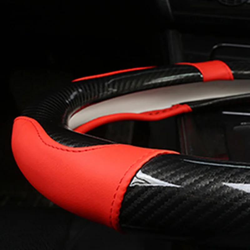 Углеродное волокно чехол рулевого колеса автомобиля наклейки рамка отделка сплайсинга противоскользящие 38 см обёрточная бумага внутренние части украшения