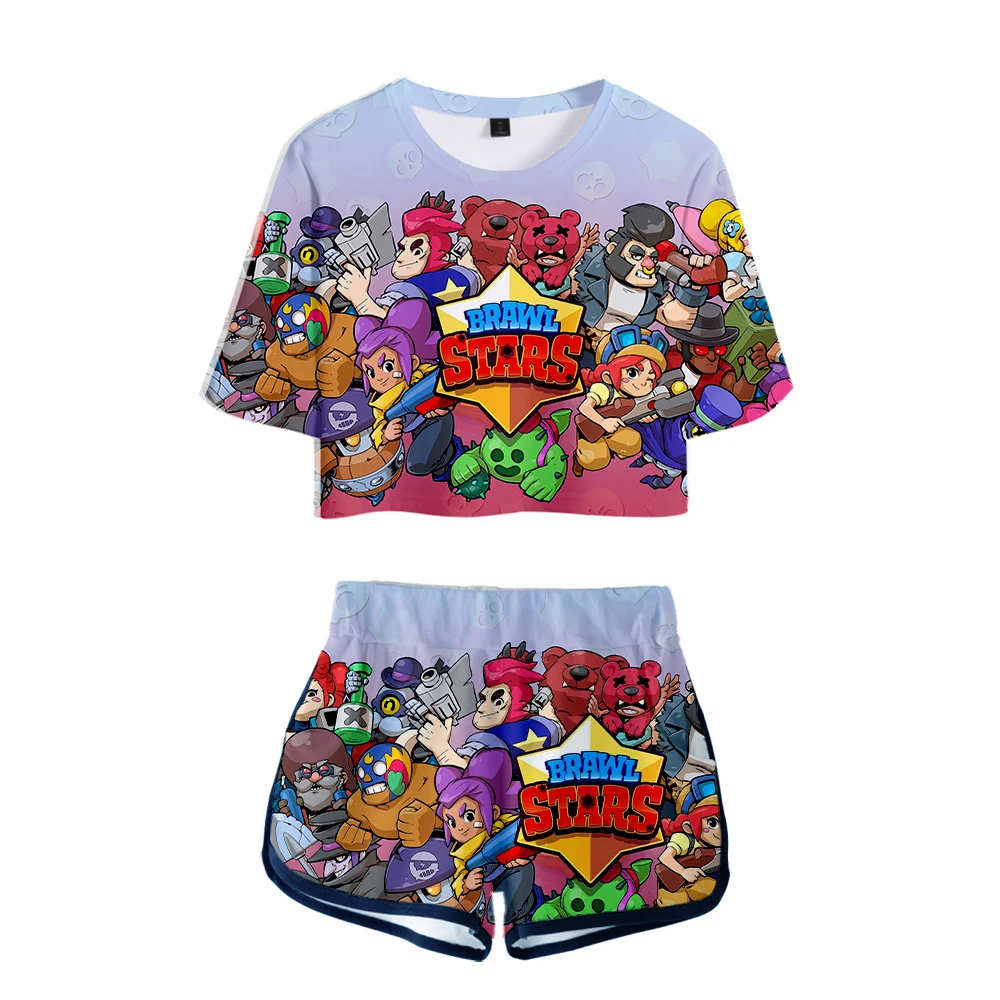 2 Piece Women SETS Women Outfits BRAWL STARS Outfit 3D Print T-Shirt Women