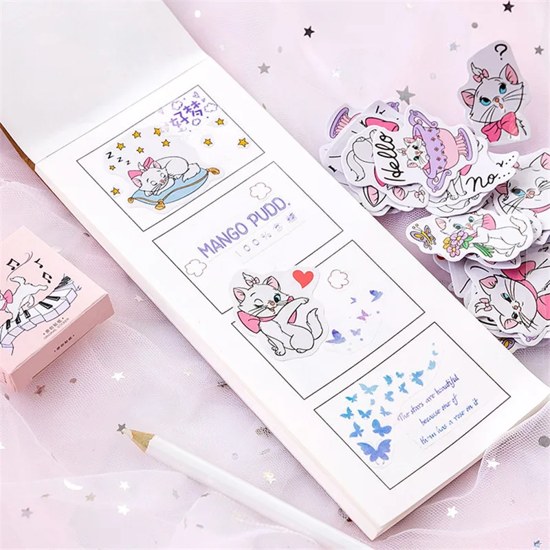 

45Pcs/set kawaii bookmark style novel cute cat pattern Diary stickers planner office decor school supplies stationery