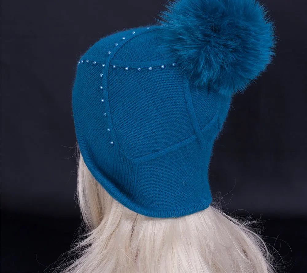 Новая модная однотонная шерстяная вязаная шапка с меховыми помпонами, женские зимние шапки высокого качества, зимне наушники шапка Skullies Beanies