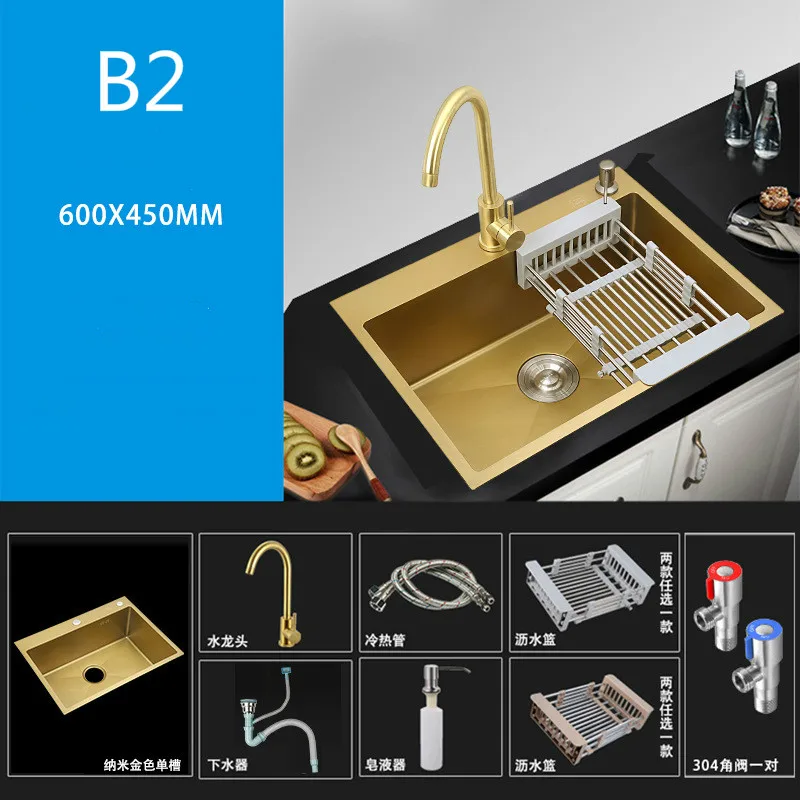 3 мм Толщина нержавеющая сталь золотые кухонные раковины Двойная чаша над счетчиком нано-покрытие раковины овощей умывальник с краном - Цвет: B2