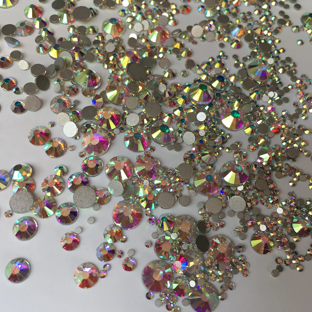 سوبر بريق SS3-SS30 1440 قطع كريستال AB شقة عودة مسمار حجر الراين 3D غير الإصلاح مسمار الفن الديكور الزجاج مانيكير اكسسوارات