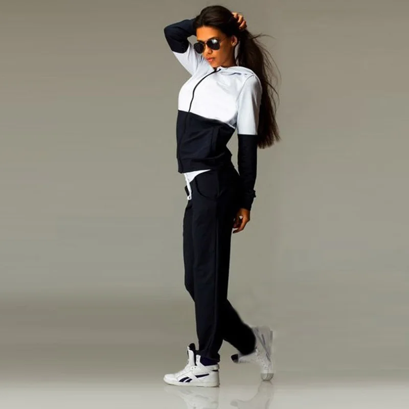 

2018 Autumn winter Fashion Women Hoodies Sweatshirt Long Pants 2 Pieces Sets Zipper Pocket Tops Casual Tracksuits Female Clothes