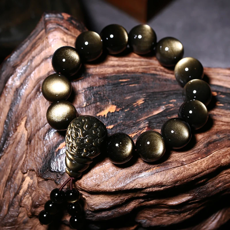 Quicksand Golden Eye Three-way Bracelet Natural Stone Strand Bracelets Jewelry Gold Obsidian Beads Men's Women Bracelet Gift