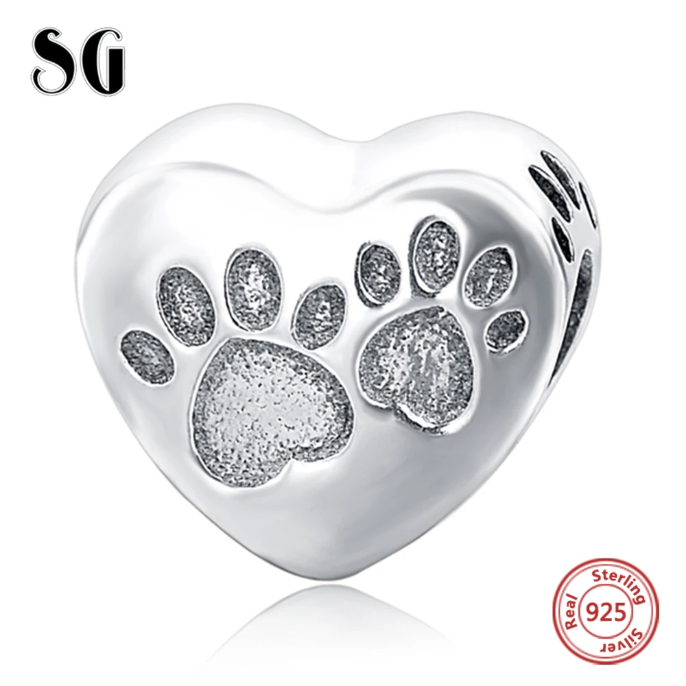 

Love Heart with Dog Paw Beads For Women Fit Authentic European Bracelet Charms Silver 925 Original Fashion Jewelry for gifts