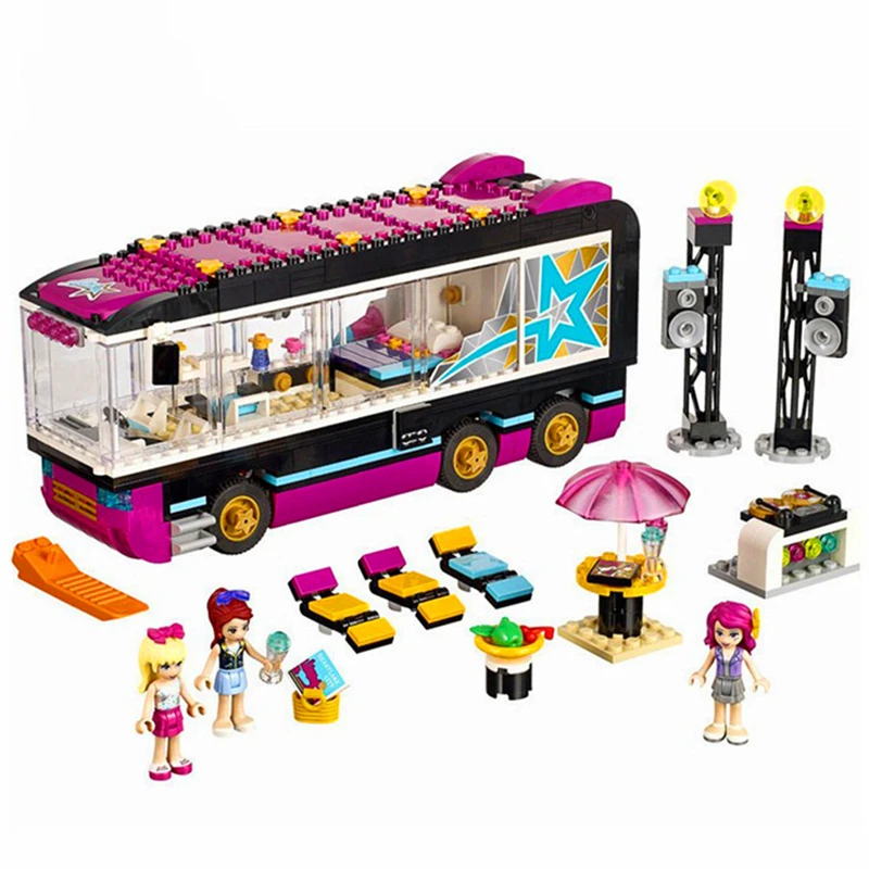 

BELA 10407 Friends Pop Star Bus Building Blocks Brick Compatible Technic 41106 Playmobil Toys For Children