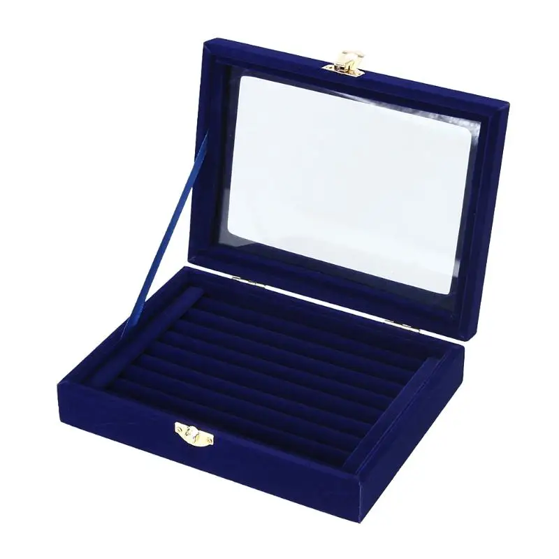 Fashion Ring Earrings Jewelry Box Display Storage Velvet Jewelry Case Casket Glass Cover Jewelry Organizer Holder Rack