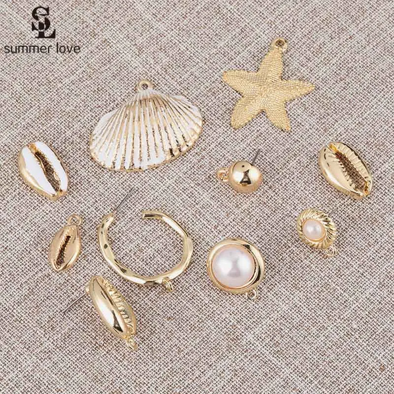 

Fashion 10PCS Shiny Gold Color Natural Conch Starfish Shell Charm for Necklace Earring Diy Jewelry Making Boho Pendant Accessory