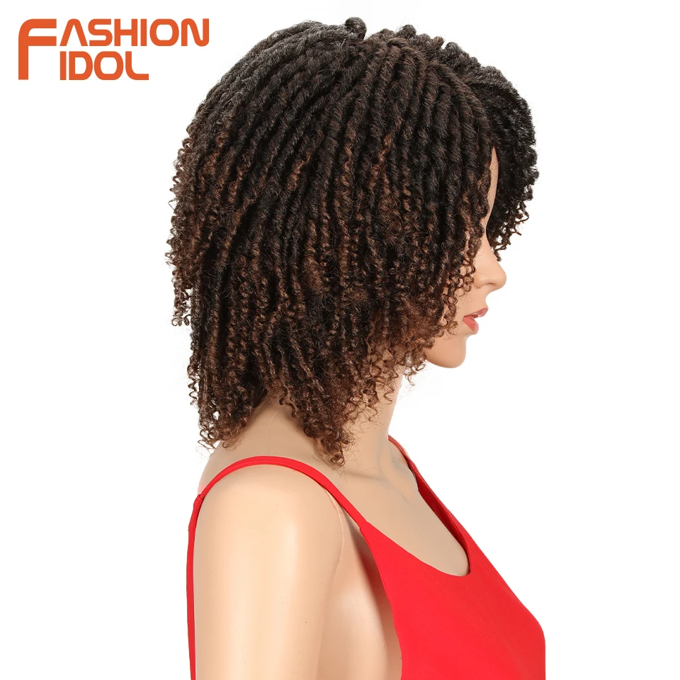 Мода IDOL мягкие короткие синтетические парики для черных женщин 14 дюймов высокая температура волокно дредлок Ombre Бург крючком Твист волос