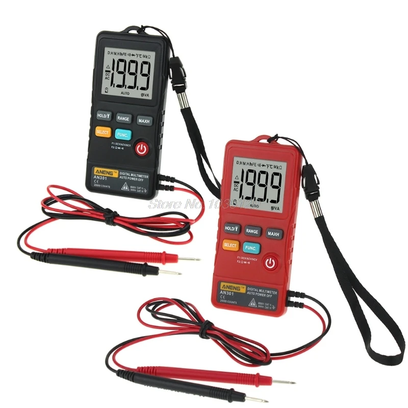 

ANENG AN301 Mini Digital Multimeter 1999 Counts Portable AC DC Voltmeter Resistance Ammeter Meter Tester with LED Light DropShip
