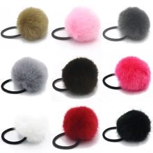 2017 New Artificial Rabbit Fur Ball Elastic Hair Rope Rings Ties Bands Ponytail Holders Girls Hairband