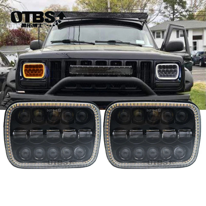 

OTBS 1 Pair 7X6 5X7 Led headlight with white drl amber turn signal halo front headlight for jeep wrangler for jeep cherokee xj