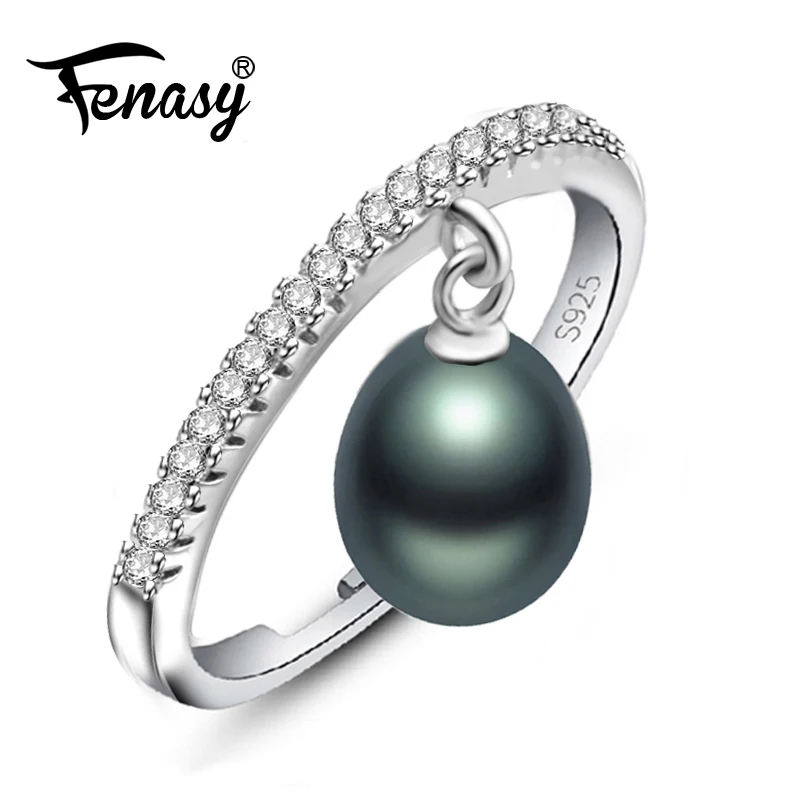 

FENASY Pearl Jewelry Natural Freshwater Pearl Rings For Women Trendy 925 Sterling Silver Ring With Drop Pearl