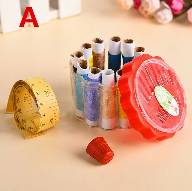 Большая скидка! DIY швейный набор устройство вдевания нитки игольчатая лента ножничный измерительный наперсток кожа с коробкой для хранения Швейные аксессуары - Цвет: A