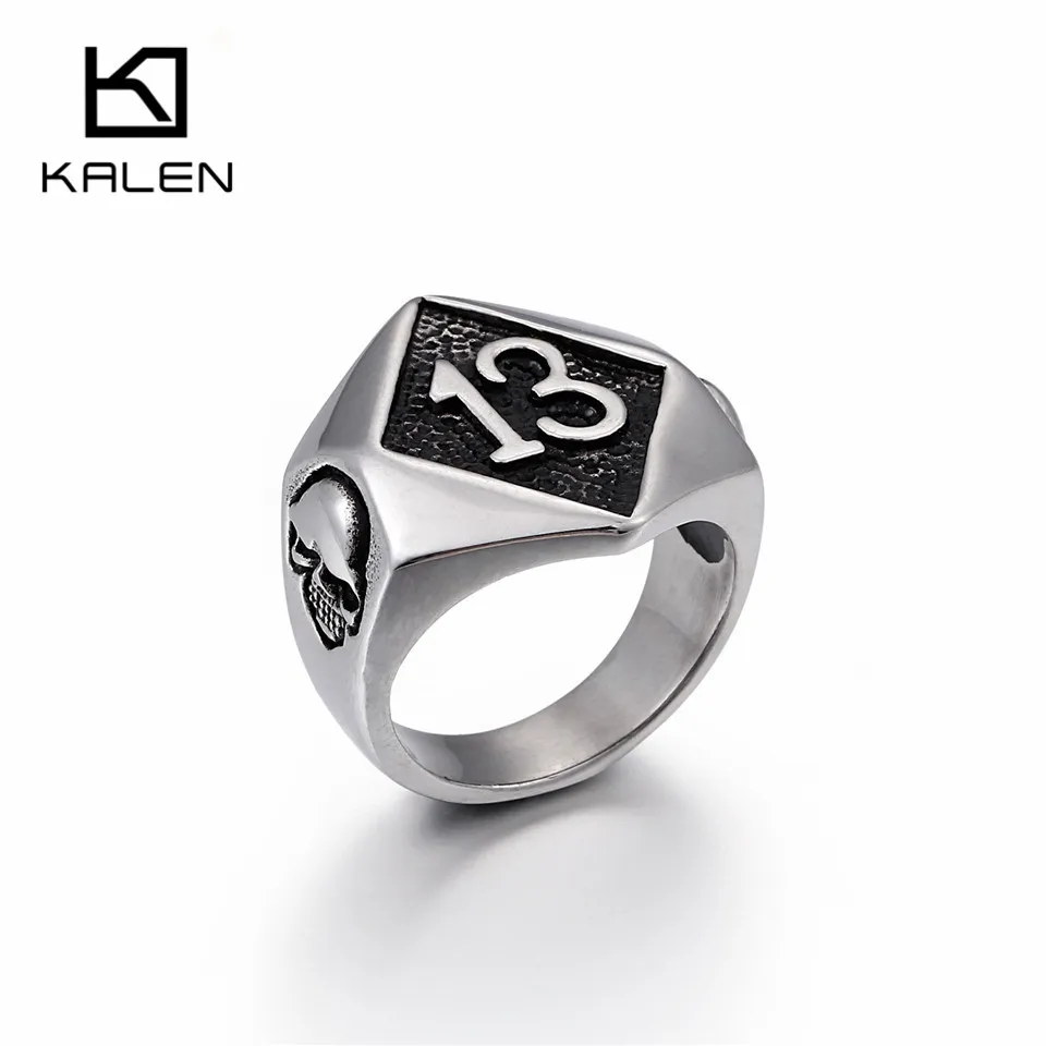 

KALEN New Number 13 Rings For Men Women Size 8-12 Stainless Steel Skull Charm Finger Rings Motor Biker Halloween Jewelry
