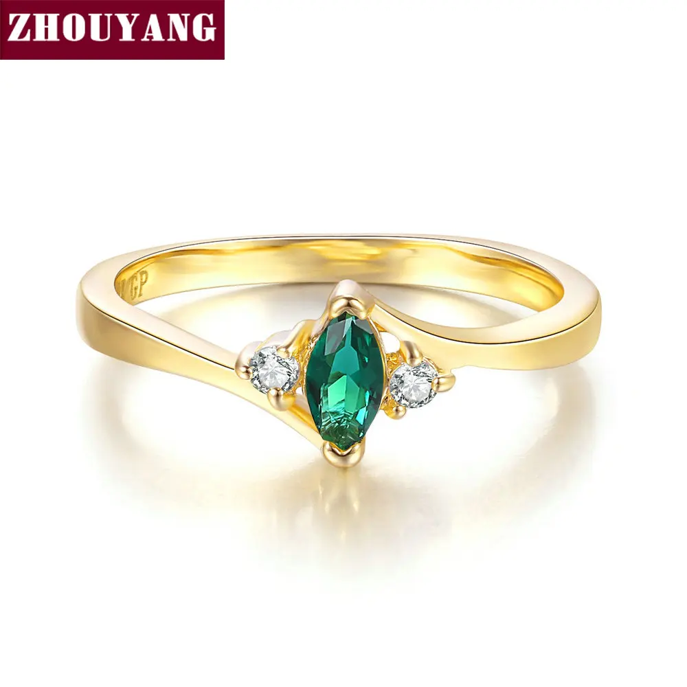 ZHOUYANG кольца для женщин, разные цвета на выбор, Простые овальные фианиты из розового золота, свадебный подарок, модное ювелирное изделие R797 R804 - Цвет основного камня: Yellowgold Green