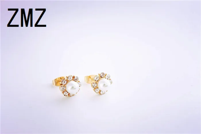 

ZMZ 10pcs/lo2018 cute snow flake with pearl stud earring gold/silver plated with pearl & shinny stones fashion jewelry for women